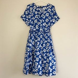 Who What Wear Size XL Floral Print Cuffed Short Sleeve Dress Pockets w Tie Belt